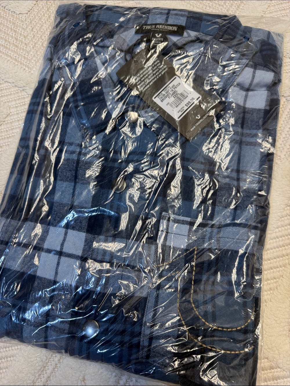 True religion 700744 logo patch brushed flannel shirt navy plaid